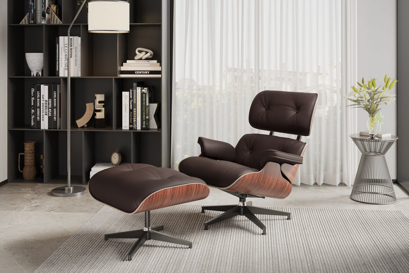 Valencia Armoni Top Grain Leather Lounge Chair & Ottoman, Dark Chocolate