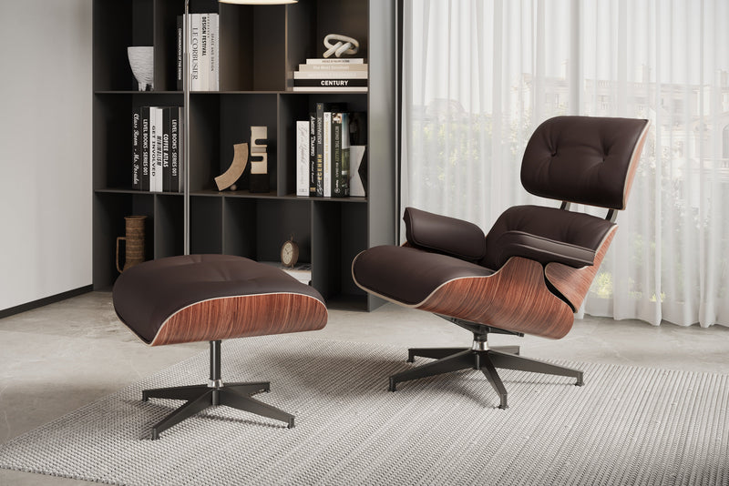 Valencia Armoni Top Grain Leather Lounge Chair & Ottoman, Dark Chocolate