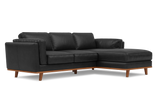 Valencia Artisan Top Grain Leather Three Seats with Right Chaise Sofa, Black