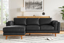 Valencia Artisan Top Grain Leather Three Seats with Left Chaise Sofa, Black