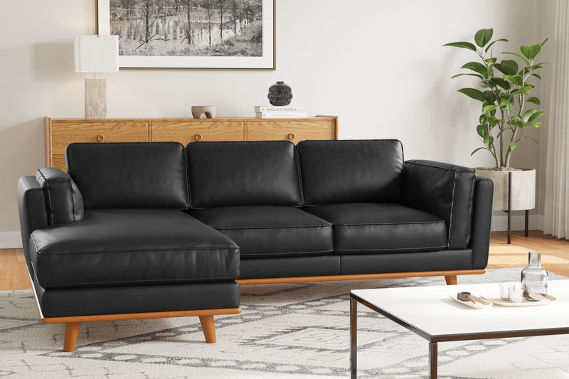 Valencia Artisan Top Grain Leather Three Seats with Left Chaise Sofa, Black