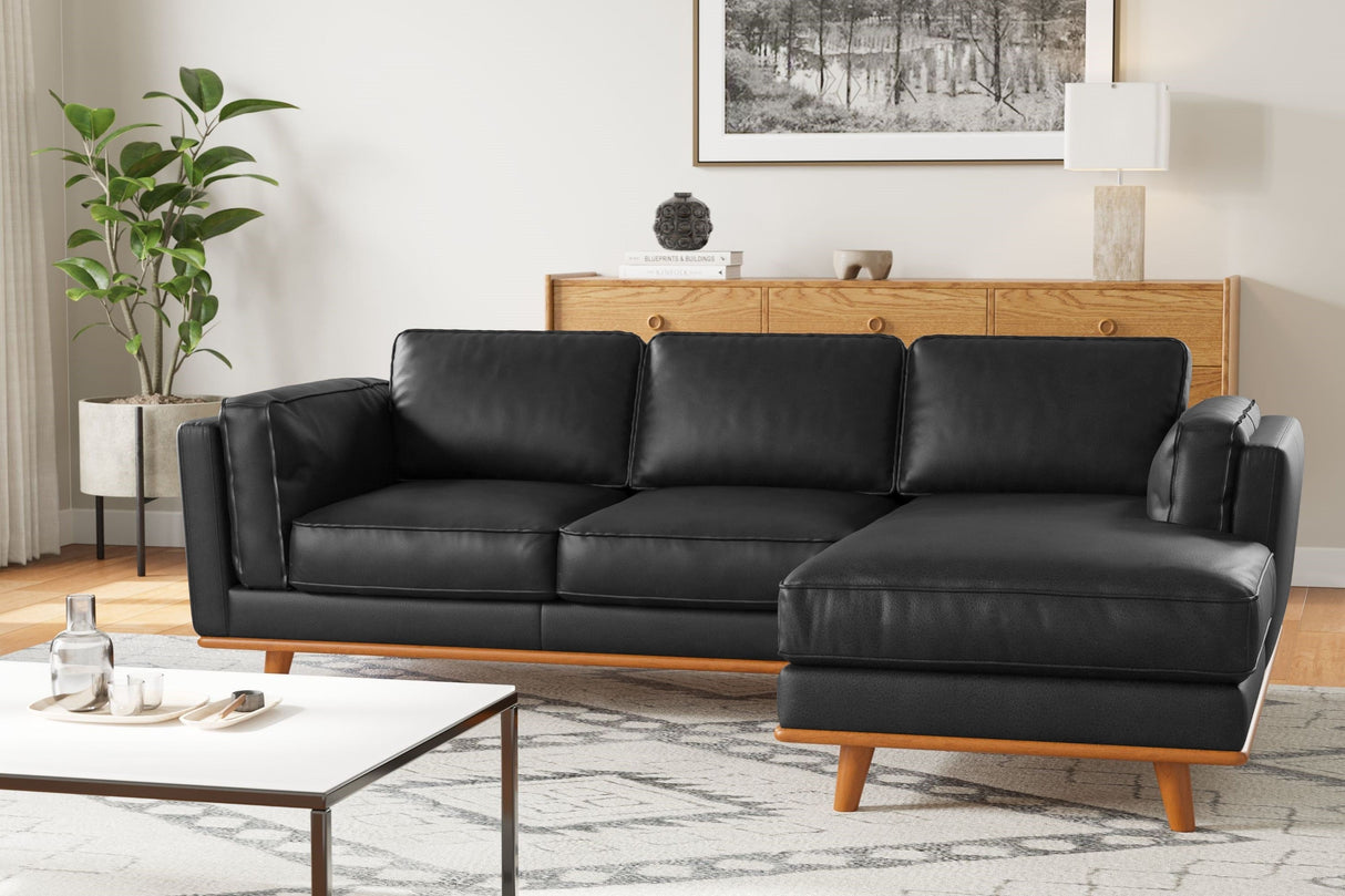 Valencia Artisan Top Grain Leather Three Seats with Right Chaise Sofa, Black