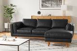 Valencia Artisan Top Grain Leather Three Seats with Right Chaise Sofa, Black