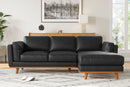Valencia Artisan Top Grain Leather Three Seats with Right Chaise Sofa, Black