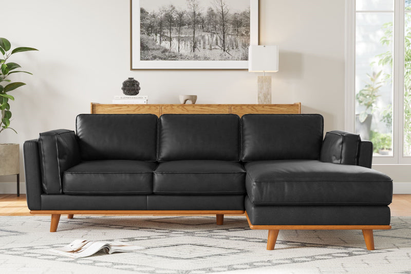 Valencia Artisan Top Grain Leather Three Seats with Right Chaise Sofa, Black