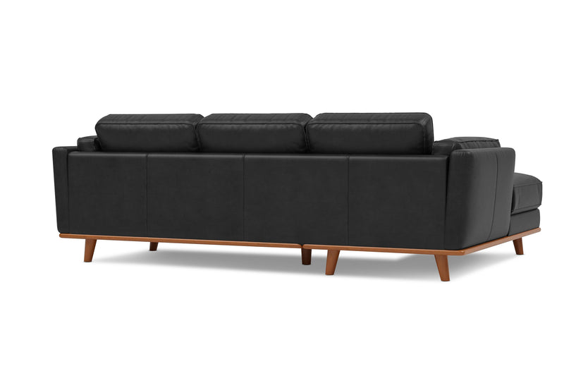 Valencia Artisan Top Grain Leather Three Seats with Left Chaise Sofa, Black