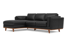 Valencia Artisan Top Grain Leather Three Seats with Left Chaise Sofa, Black