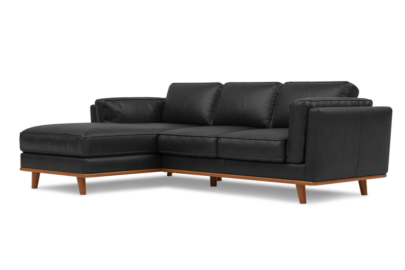 Valencia Artisan Top Grain Leather Three Seats with Left Chaise Sofa, Black