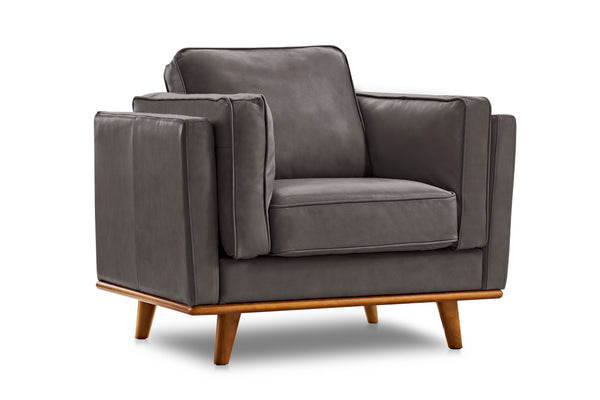 Valencia Artisan Top Grain Leather Accent Chair, Modern Grey