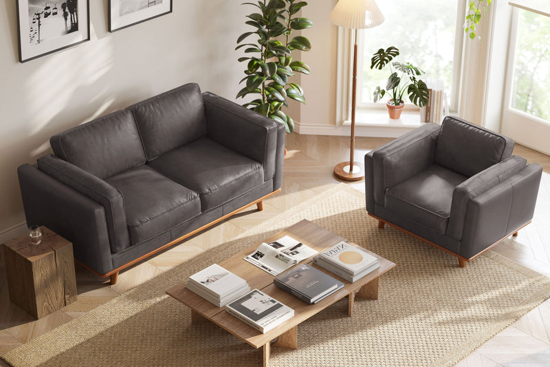 Valencia Artisan Top Grain Leather Accent Chair, Modern Grey