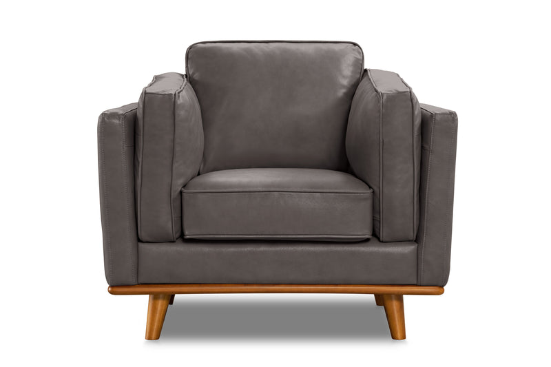 Valencia Artisan Top Grain Leather Accent Chair, Modern Grey