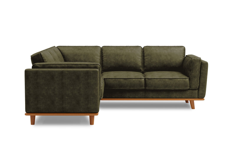 Valencia Artisan Top Grain Leather L-Shape Corner Sectional Sofa, Olive Green