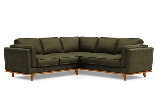 Valencia Artisan Top Grain Leather L-Shape Corner Sectional Sofa, Olive Green