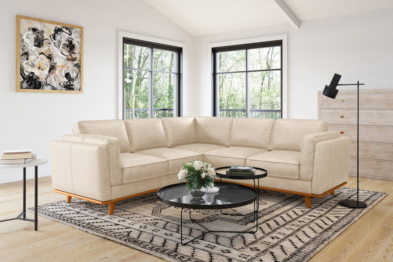 Valencia Artisan Top Grain Leather L-Shape Corner Sectional Sofa, Beige