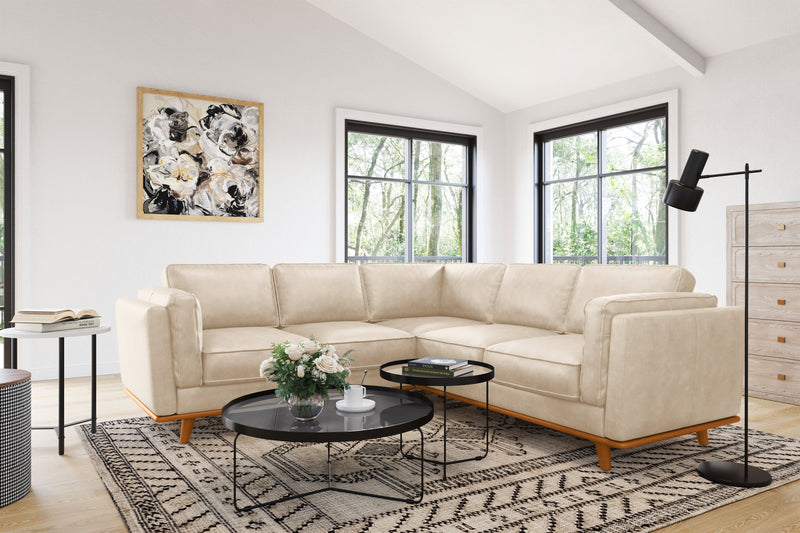 Valencia Artisan Top Grain Leather L-Shape Corner Sectional Sofa, Beige