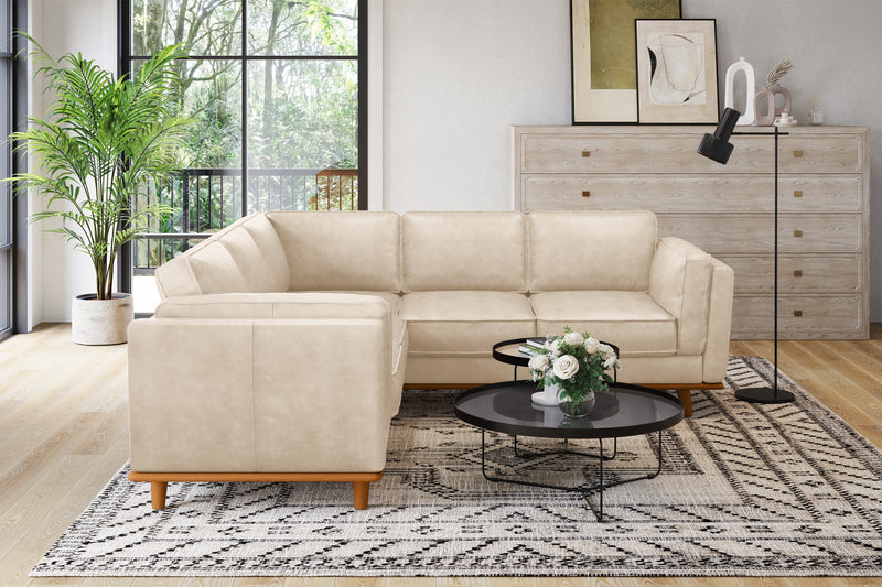 Valencia Artisan Top Grain Leather L-Shape Corner Sectional Sofa, Beige