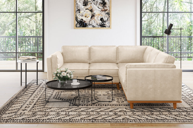 Valencia Artisan Top Grain Leather L-Shape Corner Sectional Sofa, Beige