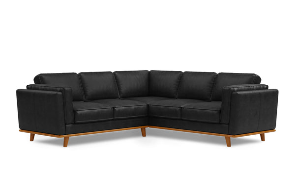 Valencia Artisan Top Grain Leather L-Shape Corner Sectional Sofa, Black