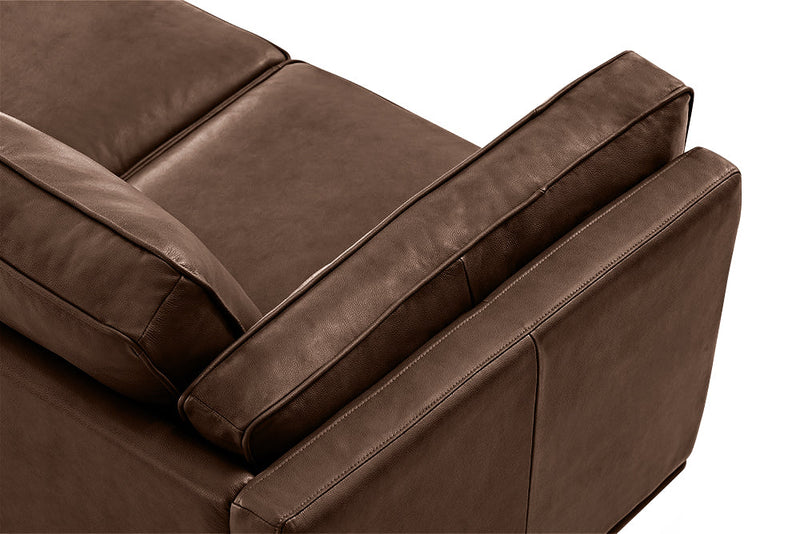 Valencia Artisan Top Grain Leather L-Shape Corner Sectional Sofa, Dark Chocolate