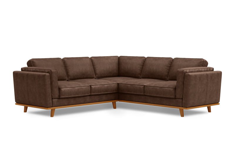Valencia Artisan Top Grain Leather L-Shape Corner Sectional Sofa, Dark Chocolate