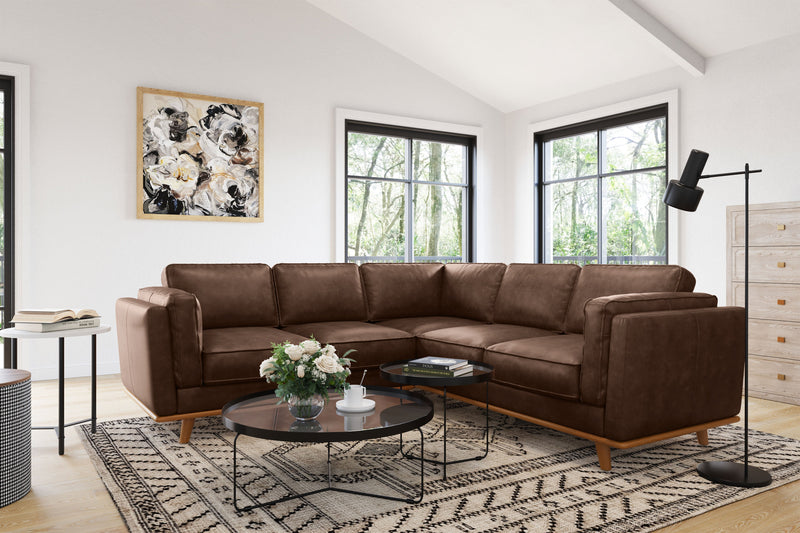 Valencia Artisan Top Grain Leather L-Shape Corner Sectional Sofa, Dark Chocolate