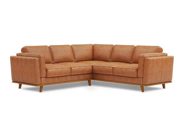 Valencia Artisan Top Grain Leather L-Shape Corner Sectional Sofa, Cognac