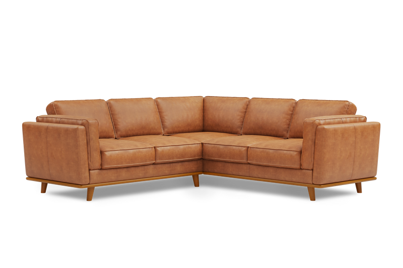 Valencia Artisan Top Grain Leather L-Shape Corner Sectional Sofa, Cognac