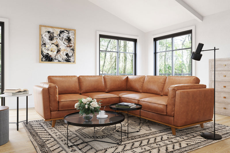 Valencia Artisan Top Grain Leather L-Shape Corner Sectional Sofa, Cognac