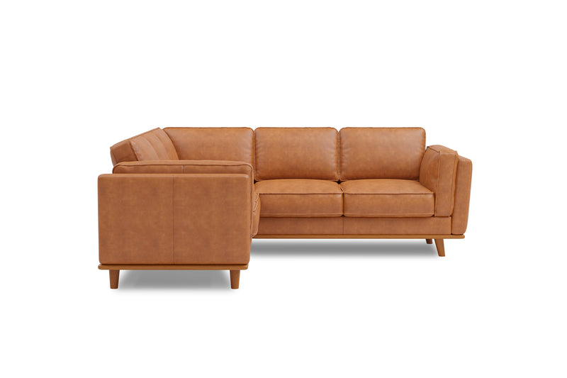 Valencia Artisan Top Grain Leather L-Shape Corner Sectional Sofa, Cognac