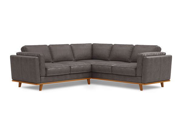 Valencia Artisan Top Grain Leather L-Shape Corner Sectional Sofa, Modern Grey