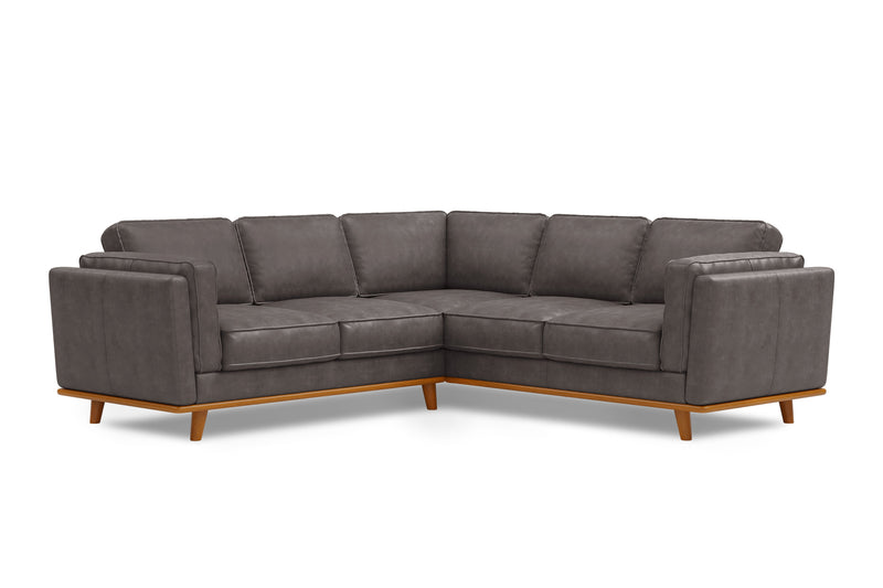 Valencia Artisan Top Grain Leather L-Shape Corner Sectional Sofa, Modern Grey