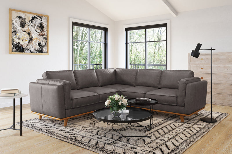 Valencia Artisan Top Grain Leather L-Shape Corner Sectional Sofa, Modern Grey