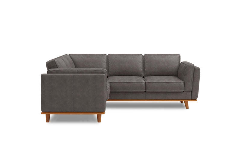 Valencia Artisan Top Grain Leather L-Shape Corner Sectional Sofa, Modern Grey