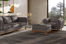 Valencia Artisan Top Grain Leather Ottoman, Modern Grey