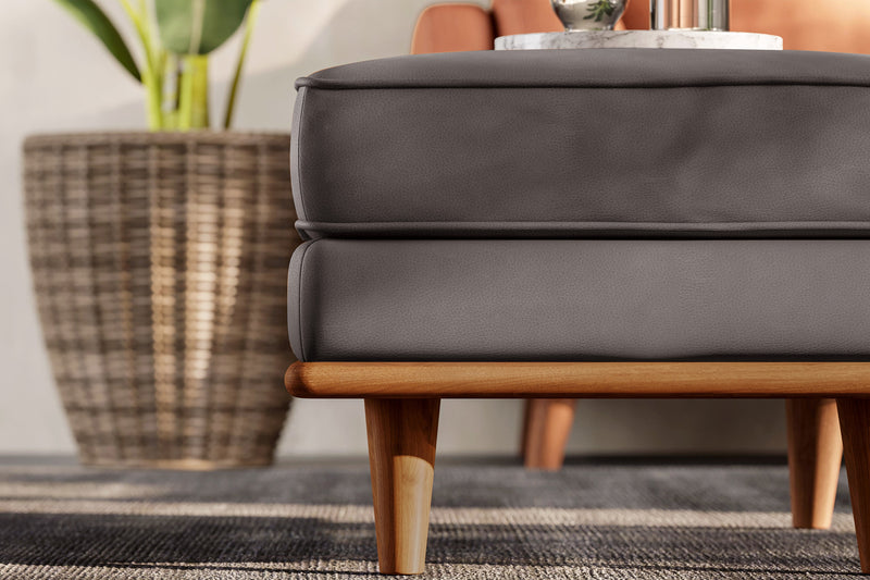 Valencia Artisan Top Grain Leather Ottoman, Modern Grey