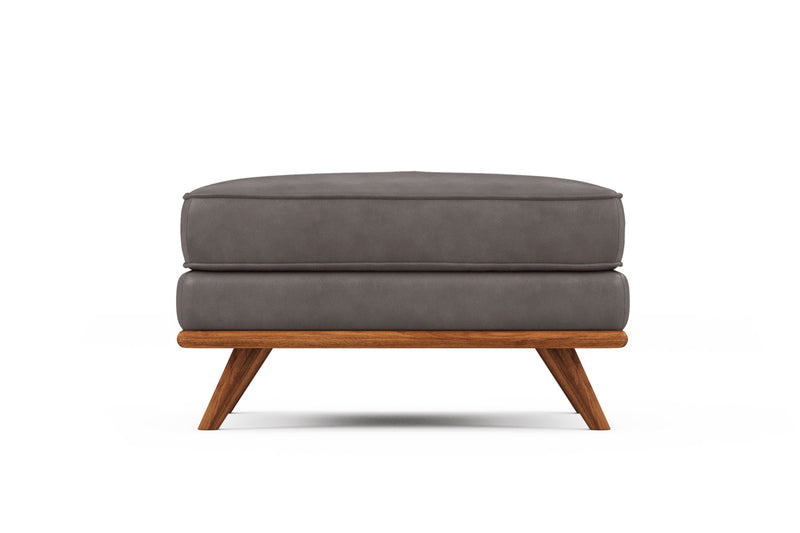Valencia Artisan Top Grain Leather Ottoman, Modern Grey