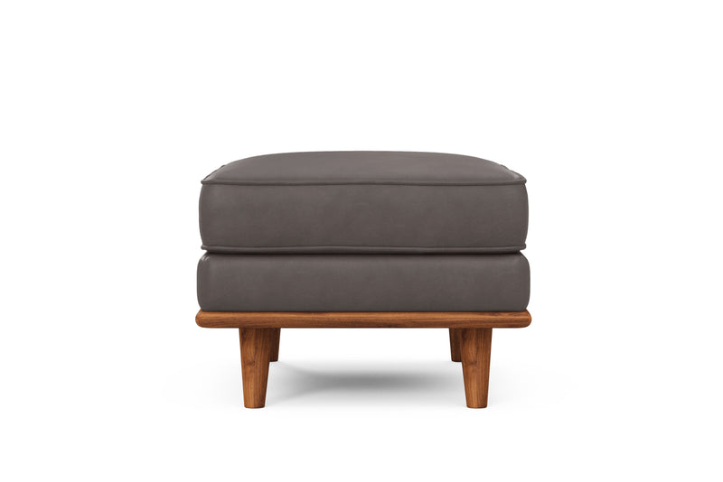 Valencia Artisan Top Grain Leather Ottoman, Modern Grey