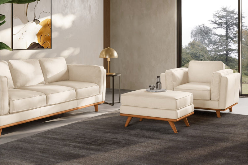 Valencia Artisan Top Grain Leather Ottoman, Beige