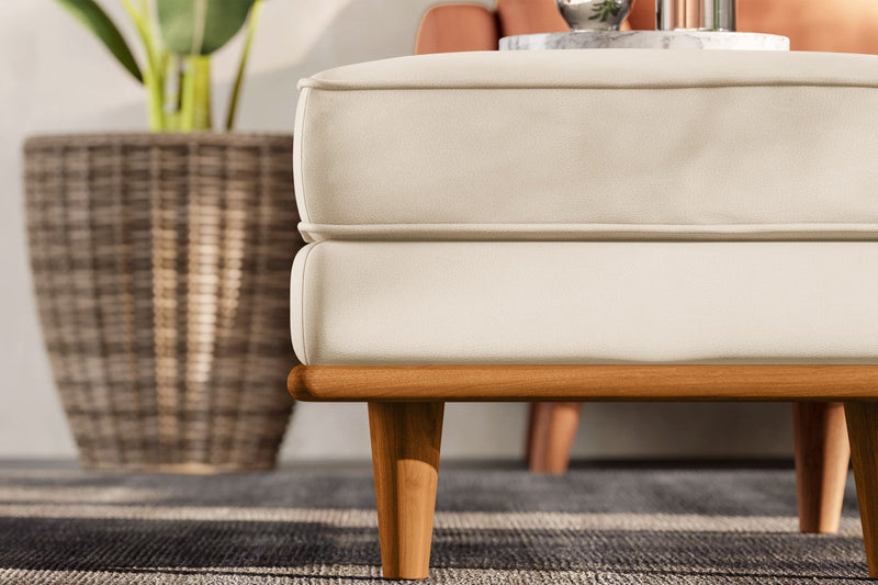 Valencia Artisan Top Grain Leather Ottoman, Beige