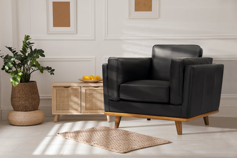 Valencia Artisan Top Grain Leather Accent Chair, Black