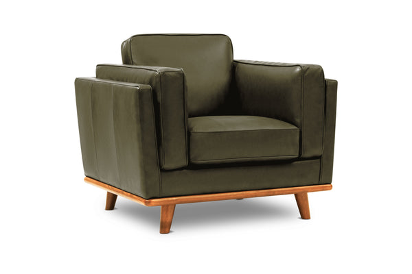 Valencia Artisan Top Grain Leather Accent Chair, Olive Green