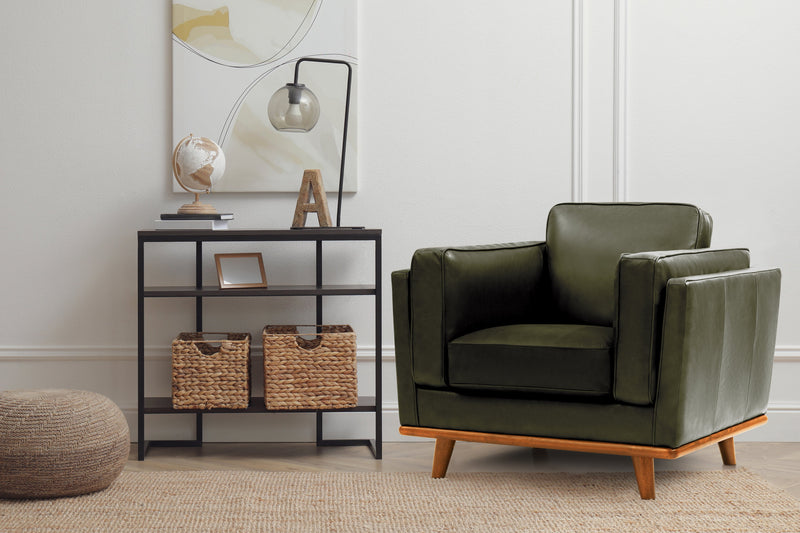 Valencia Artisan Top Grain Leather Accent Chair, Olive Green