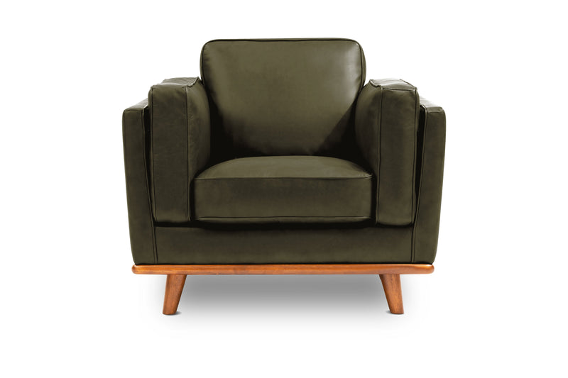 Valencia Artisan Top Grain Leather Accent Chair, Olive Green