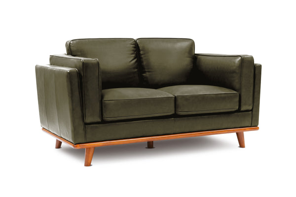 Valencia Artisan Top Grain Leather Loveseat Sofa, Olive Green