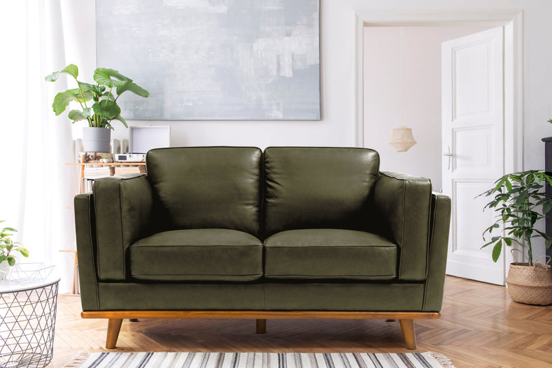 Valencia Artisan Top Grain Leather Loveseat Sofa, Olive Green