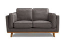 Valencia Artisan Top Grain Leather Loveseat Sofa, Modern Grey
