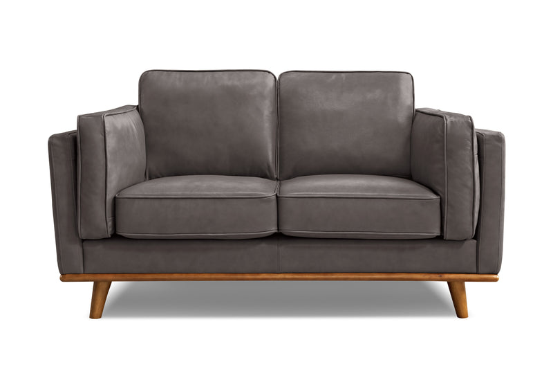Valencia Artisan Top Grain Leather Loveseat Sofa, Modern Grey