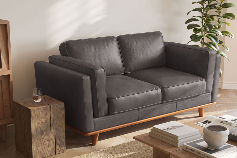 Valencia Artisan Top Grain Leather Loveseat Sofa, Modern Grey