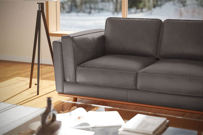 Valencia Artisan Top Grain Leather Loveseat Sofa, Modern Grey
