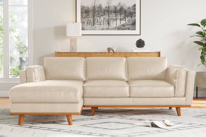 Valencia Artisan Top Grain Leather Three Seats with Left Chaise Sofa, Beige